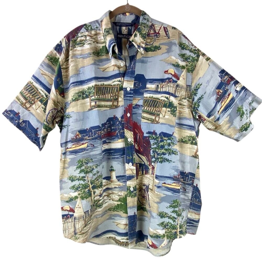 Vintage Nautica Mens 100% Linen Shirt Size XXL Coastal Nantucket Beach